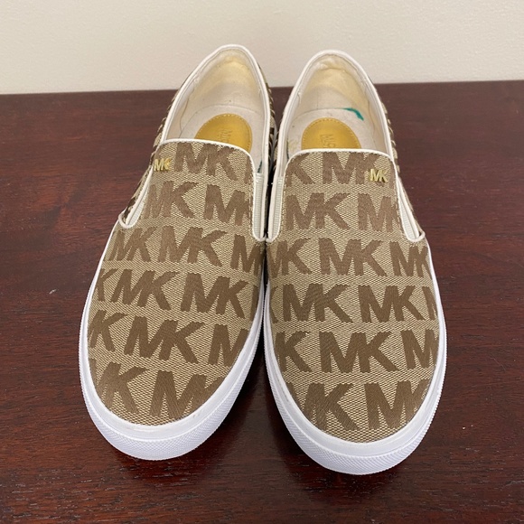 Michael Kors Keaton Logo Print Loafers Tan - Picture 1 of 3